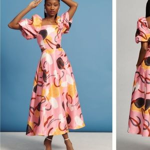 Elegant Pink Abstract Print Dress